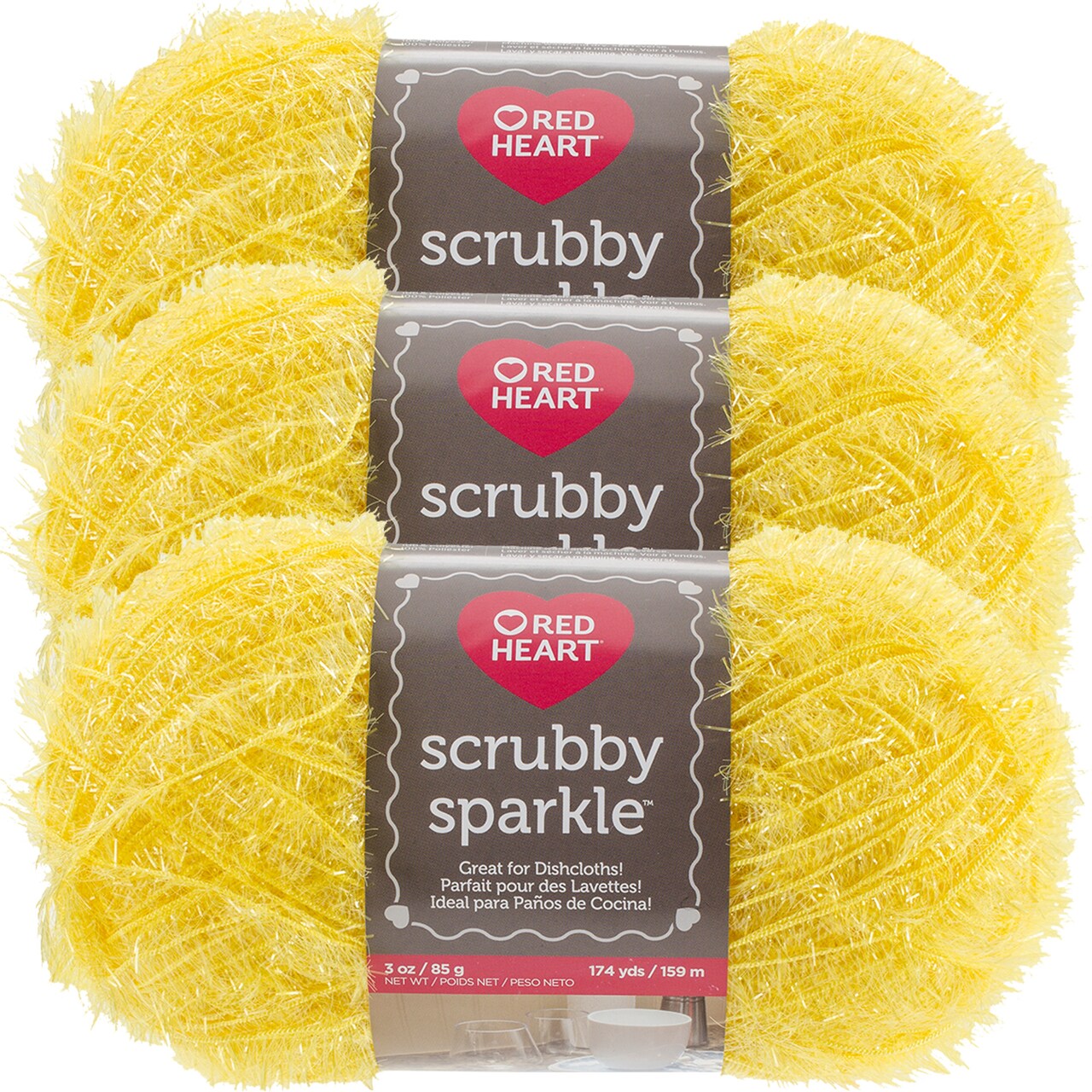 Multipack of 03 - Red Heart Scrubby Sparkle Yarn-Lemon